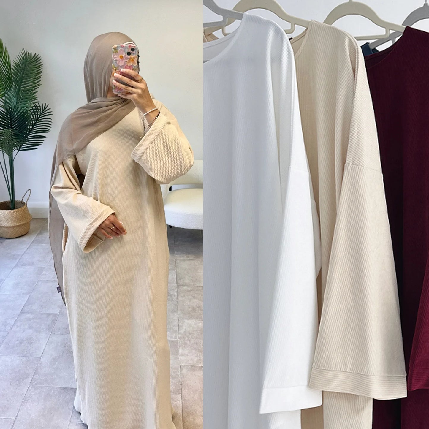 Corduroy Muslim Abaya Dress - Long Robe Kaftan for Women | Ramadan & Eid 2025