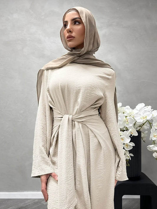 Elegant Belted Long Dress - Muslim Modest Fashion Caftan