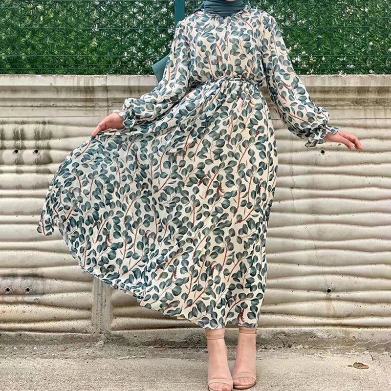 Luxury Chiffon Abaya with Floral Details - Loose Summer Dress