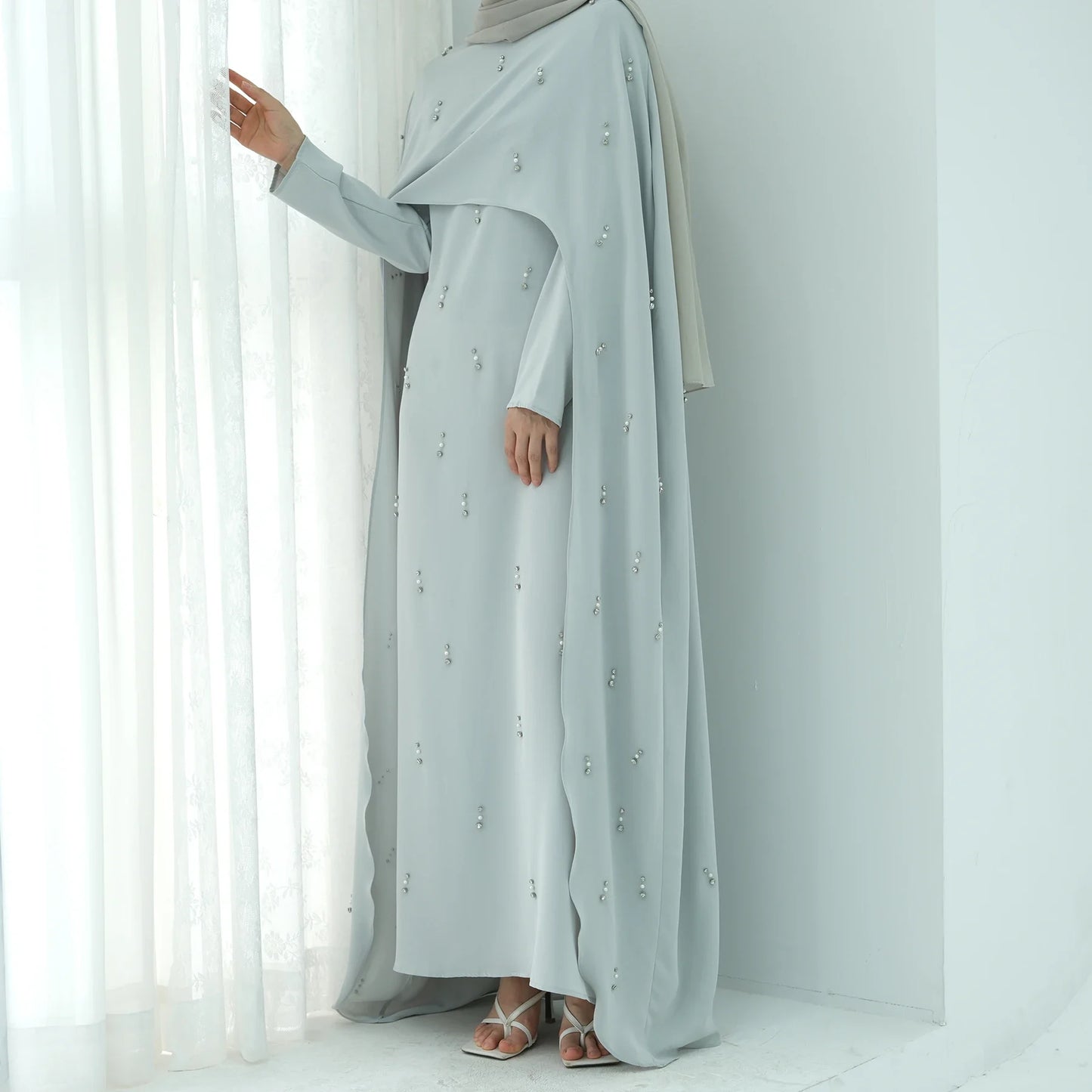 Pearl Diamond Embellished Luxury Abaya Caftan - Elegant Muslim Dress