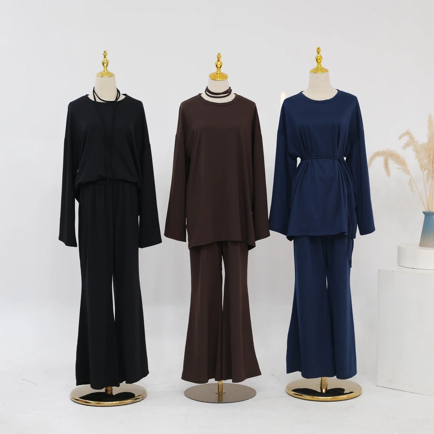 Plain 2-Piece Set - Top & Pants Modest Outfit