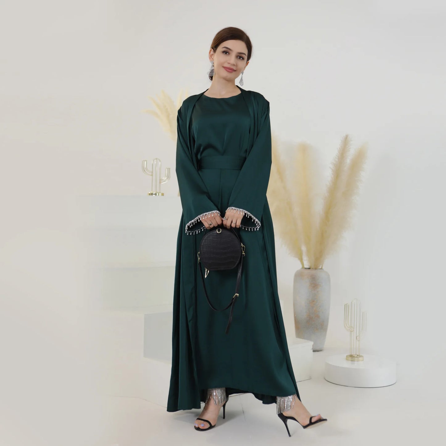 Nida 3-Piece Set with Crystal Chain - Elegant Evening Abaya