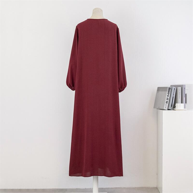 Casual Maxi Abaya with Pockets - Long Sleeve Muslim Dress