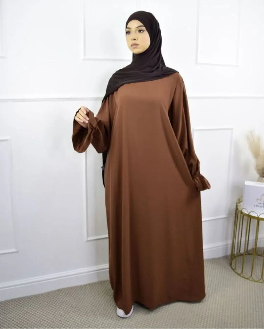 Muslim Modest Abaya Dress with Headscarf - Flare Sleeve Prayer Robe