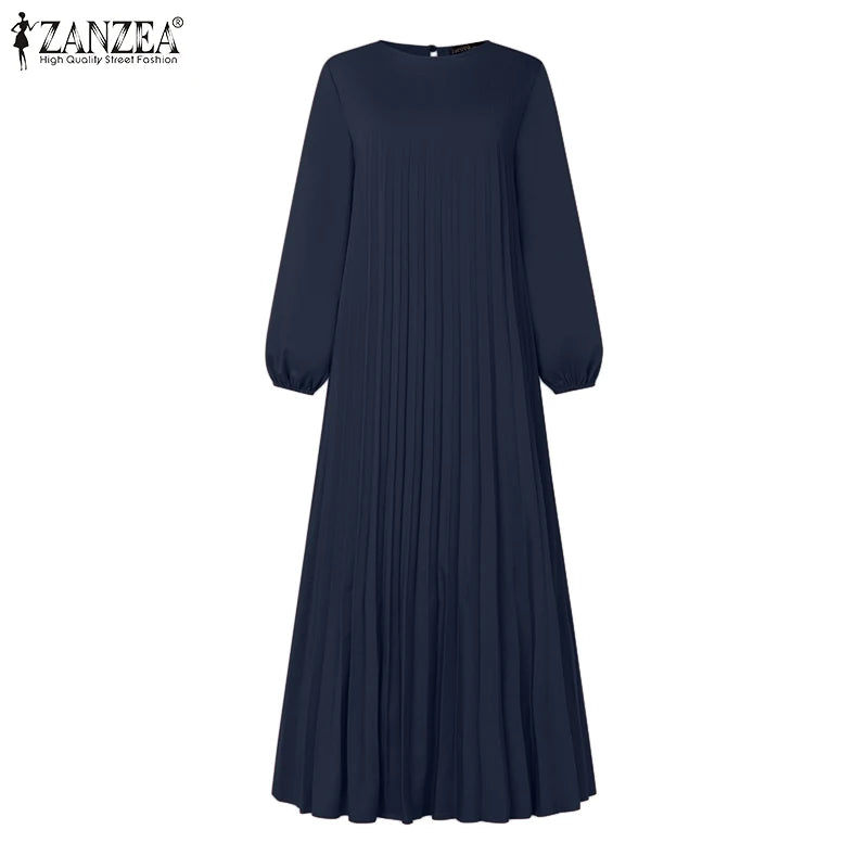 Pleated Maxi Dress - Elegant Long Sleeve Abaya