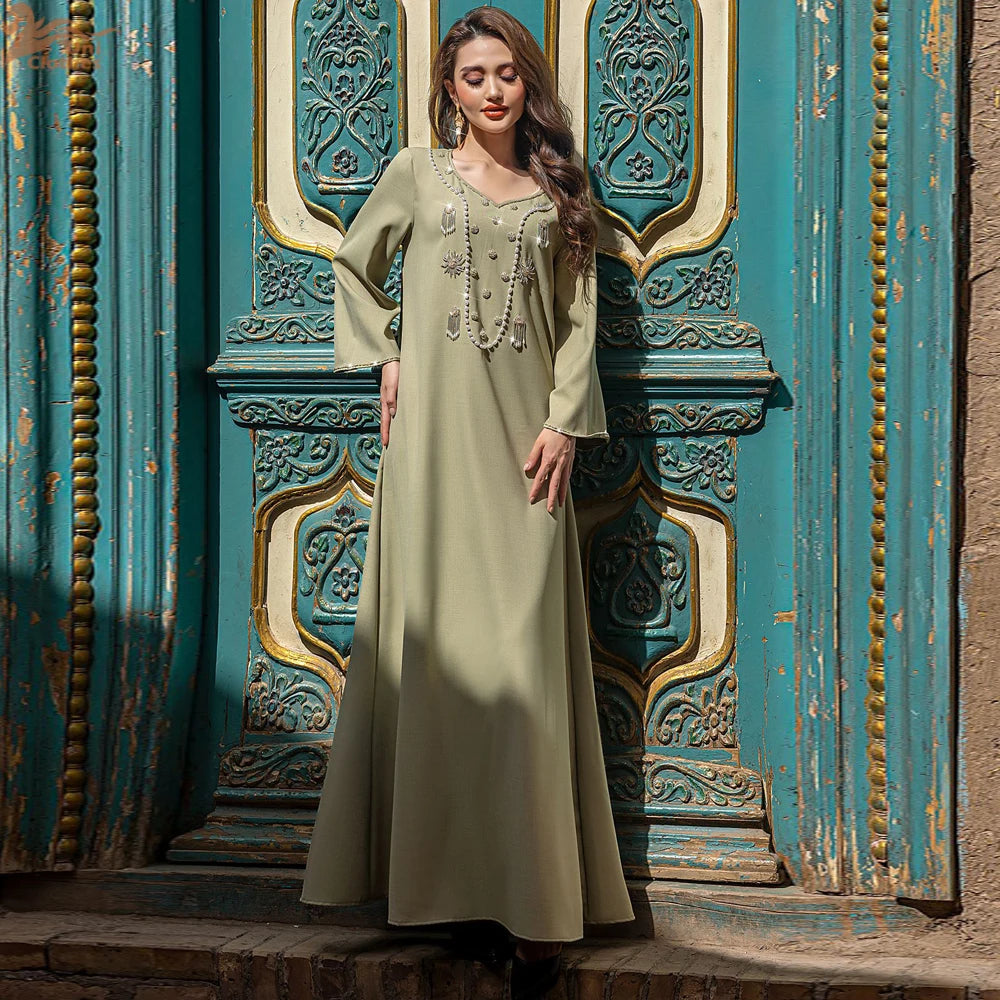 Luxury Diamond Kaftan Abaya - Dubai Elegant Long Dress for Women | Ramadan & Eid