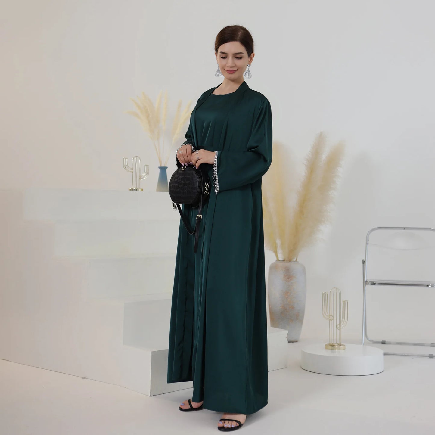Nida 3-Piece Set with Crystal Chain - Elegant Evening Abaya