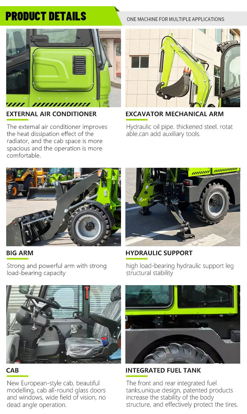 2 Ton Backhoe Loader – 24HP Tractor Excavator with 4-Wheel Drive | Heavy Duty Construction Equipment