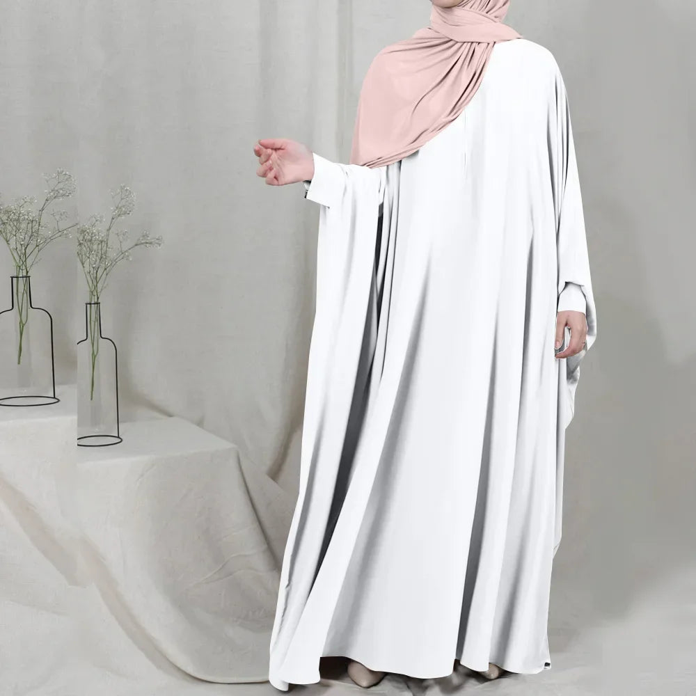 Muslim Women's Zipper Front Abaya - Modest Prayer Dress with Bat Sleeves