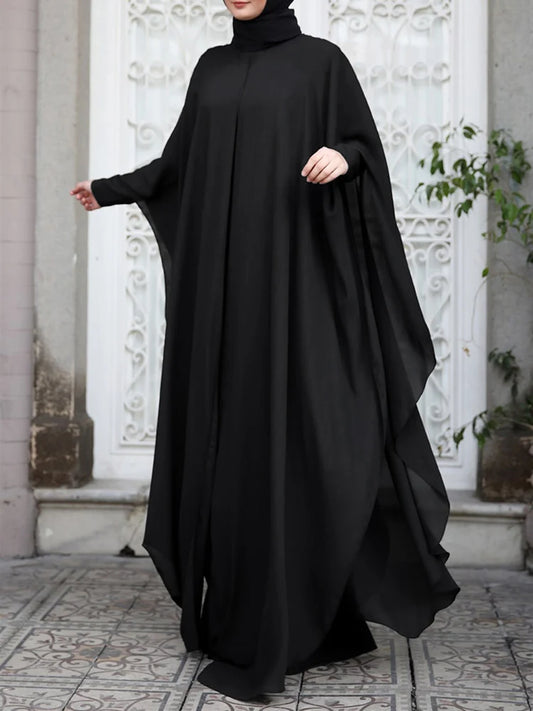 ZANZEA Chiffon Abaya - Elegant Long Sleeve Muslim Dress for Women | Eid & Ramadan