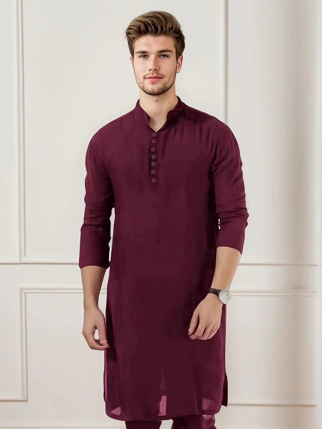 Men's Long Thobe with Zipper - Casual Muslim Robe