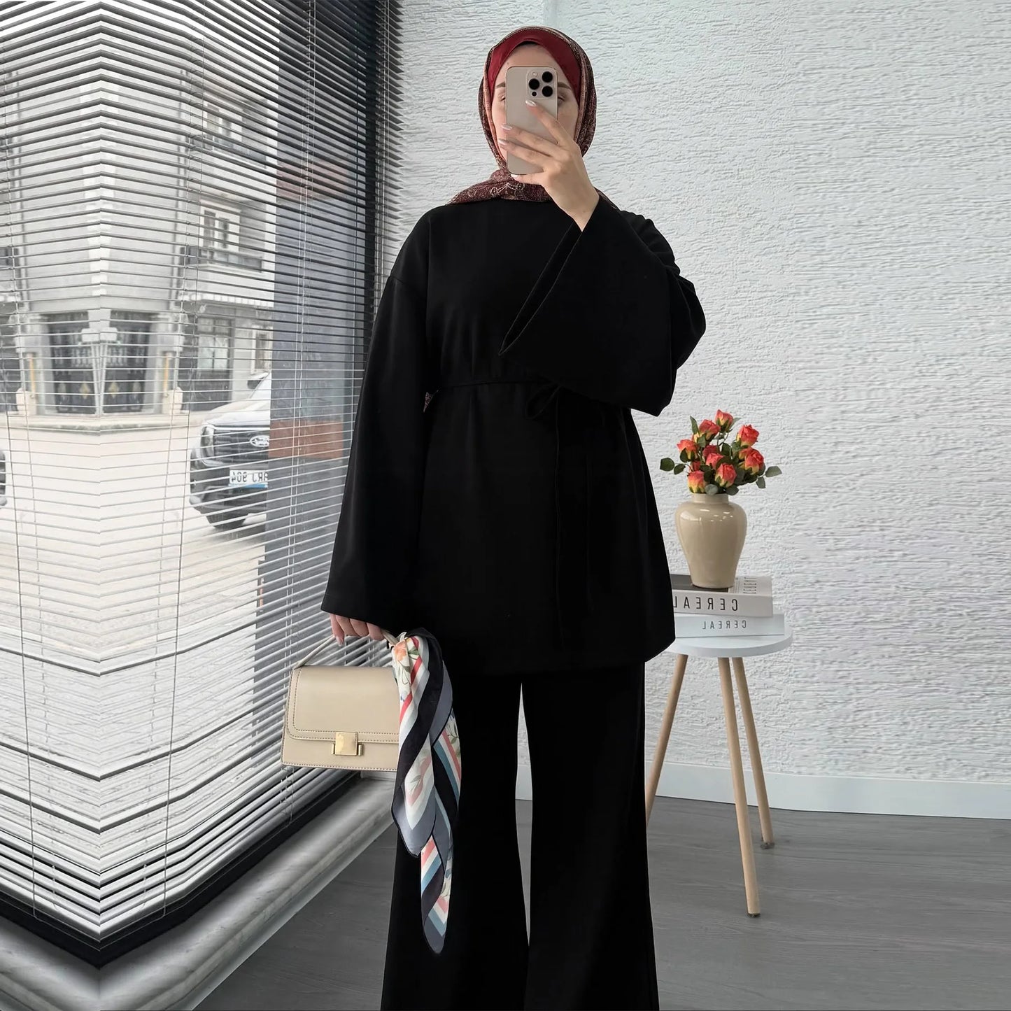 Plain 2-Piece Set - Top & Pants Modest Outfit