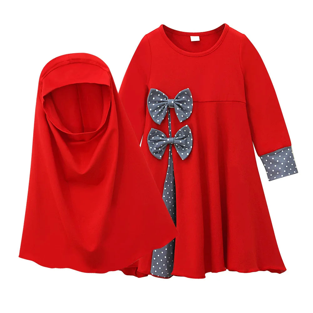 Muslim Girls Prayer Dress Set - 2-Piece Hijab Abaya with Headscarf for Children