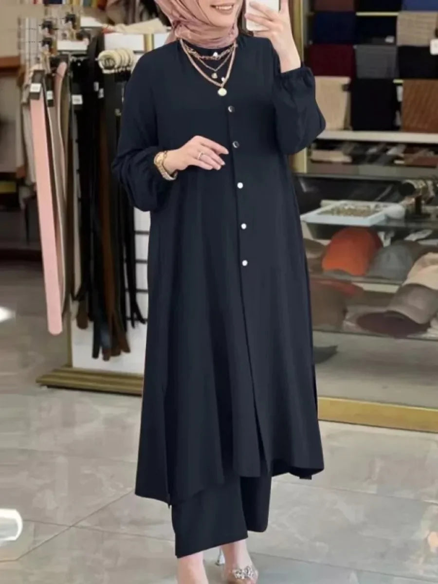 Elegant 2-Piece Set - Blouse & Wide Leg Pants