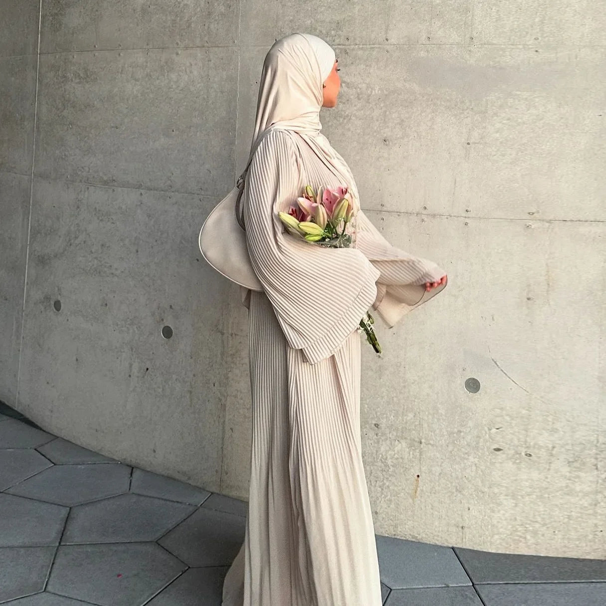 Pleated Flare Sleeve Abaya - Elegant Party Dress