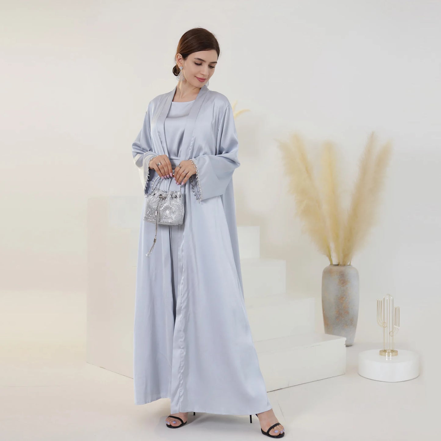 Nida 3-Piece Set with Crystal Chain - Elegant Evening Abaya