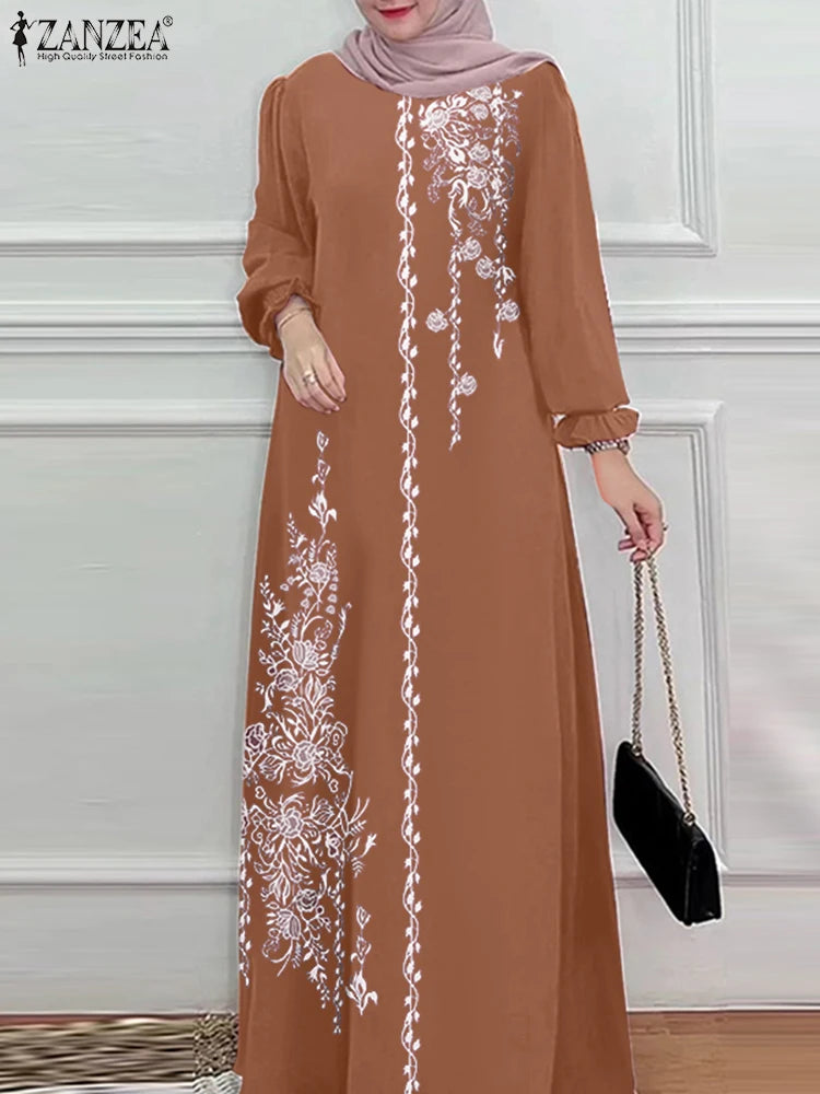 Bohemian Floral Maxi Dress - Elegant Muslim Abaya Kaftan