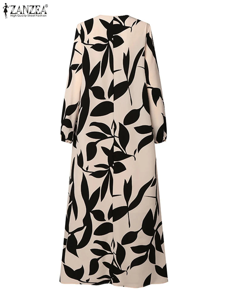 Ruffled Print Abaya - Casual A-Line Maxi Dress