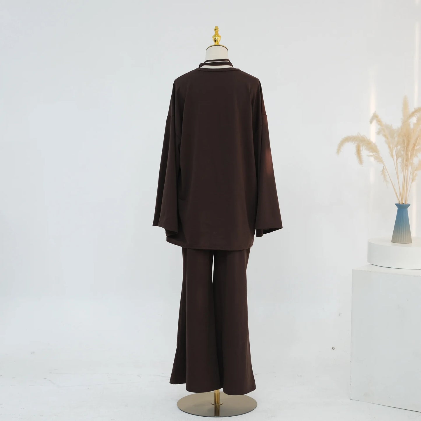 2-Piece Modest Set - Plain Top & Pants Outfit