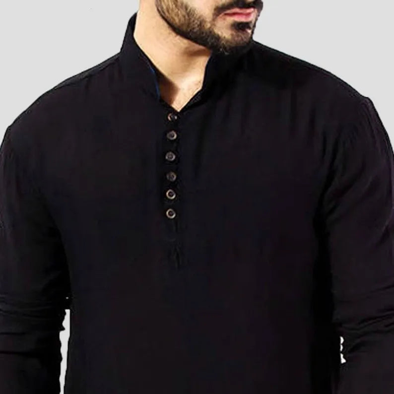 Men's Long Thobe with Zipper - Casual Muslim Robe
