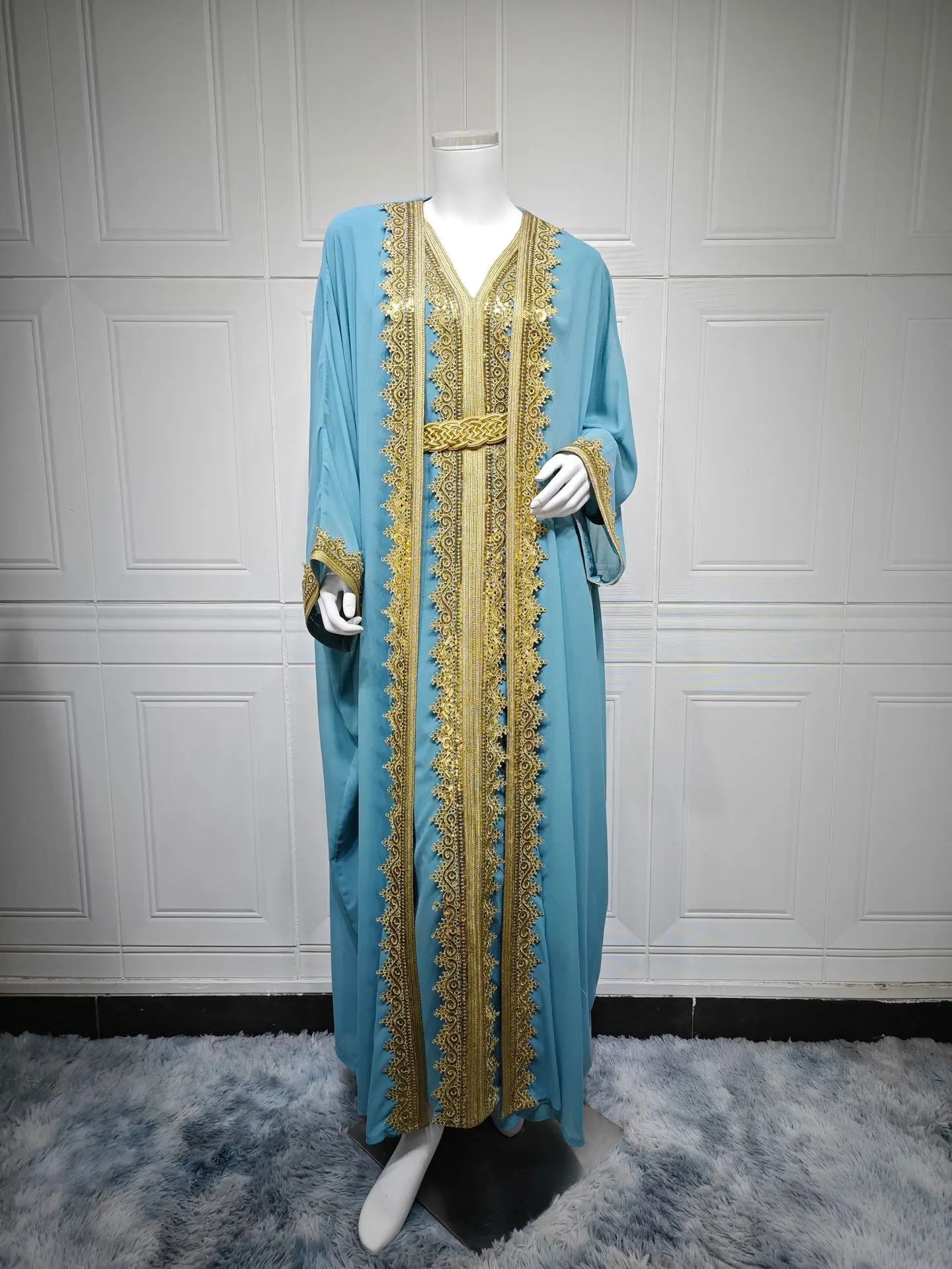 Luxury 2-Piece Kimono Cardigan & Dress Set - Embroidered Abaya