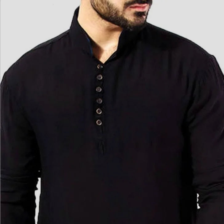 Men's Long Thobe with Zipper - Casual Muslim Robe