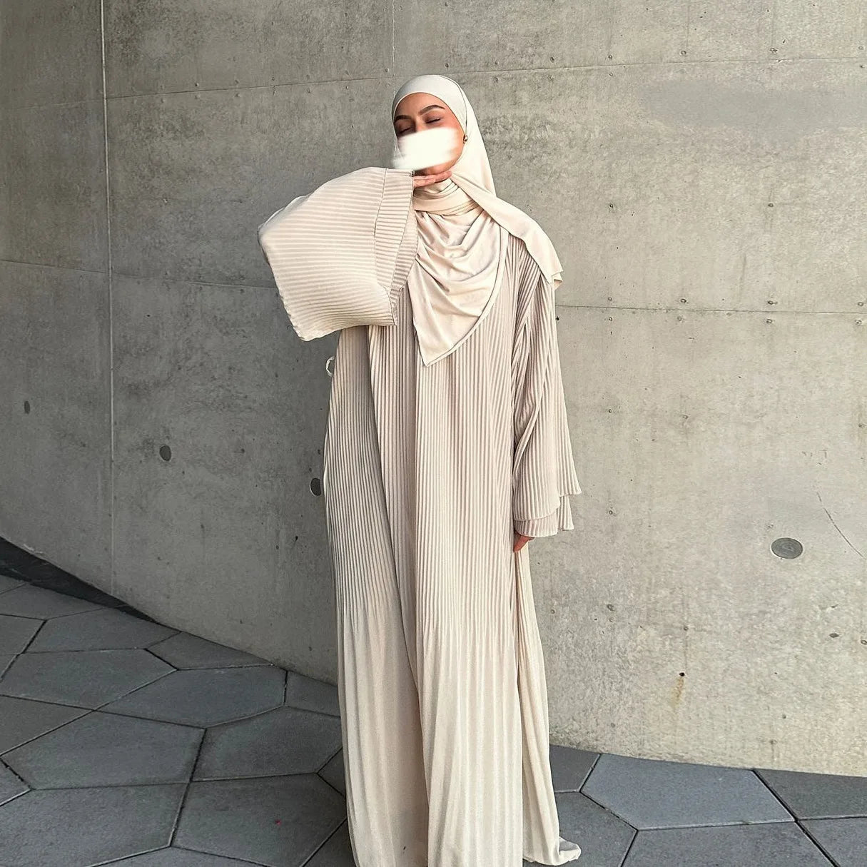 AyLosi Chiffon Pleated Flare Sleeve Muslim Dress - Elegant Kimono Abaya for Women | Eid Ramadan