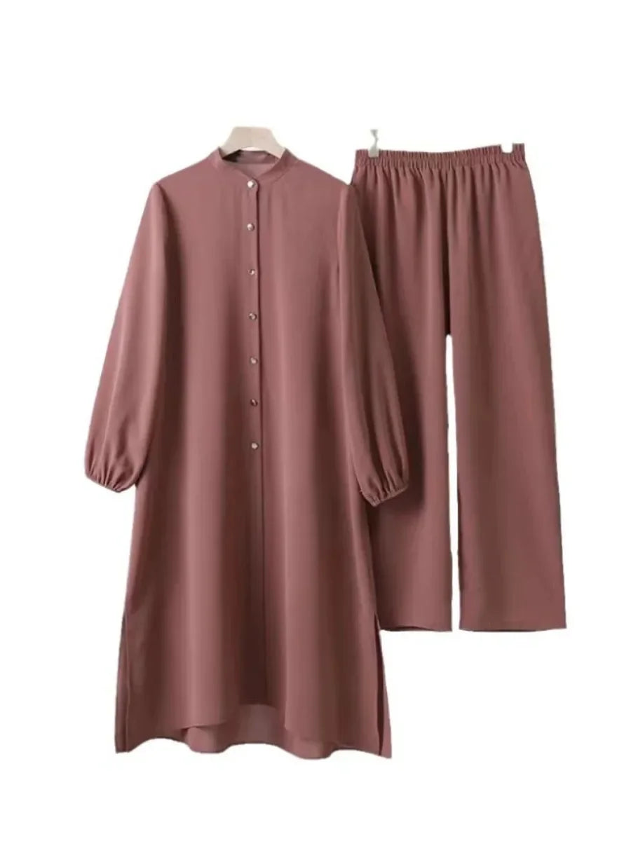 Elegant 2-Piece Set - Blouse & Wide Leg Pants