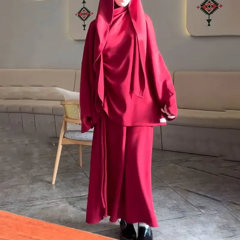 2-Piece Prayer Set with Drawstring Folds - Khimar & Skirt