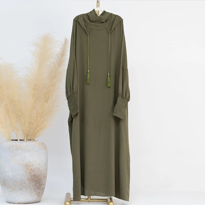 Premium Hooded Abaya Dress - Modest Islamic Clothing with Tassel Detail