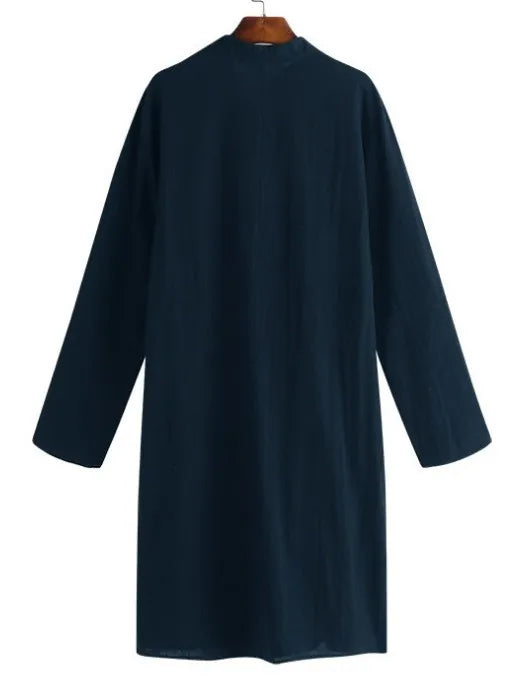 Men's Long Thobe with Zipper - Casual Muslim Robe