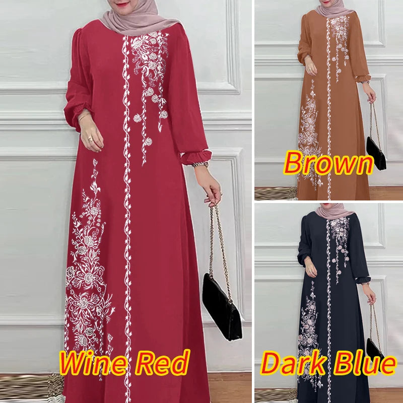 Bohemian Floral Maxi Dress - Elegant Muslim Abaya Kaftan