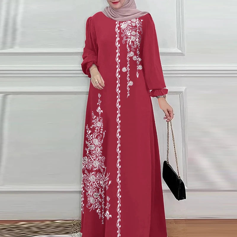 Bohemian Floral Maxi Dress - Elegant Muslim Abaya Kaftan