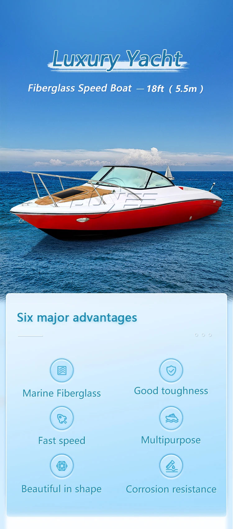 18ft Fiberglass Fishing Boat - 5.5M Leisure Boat with Outboard Motor