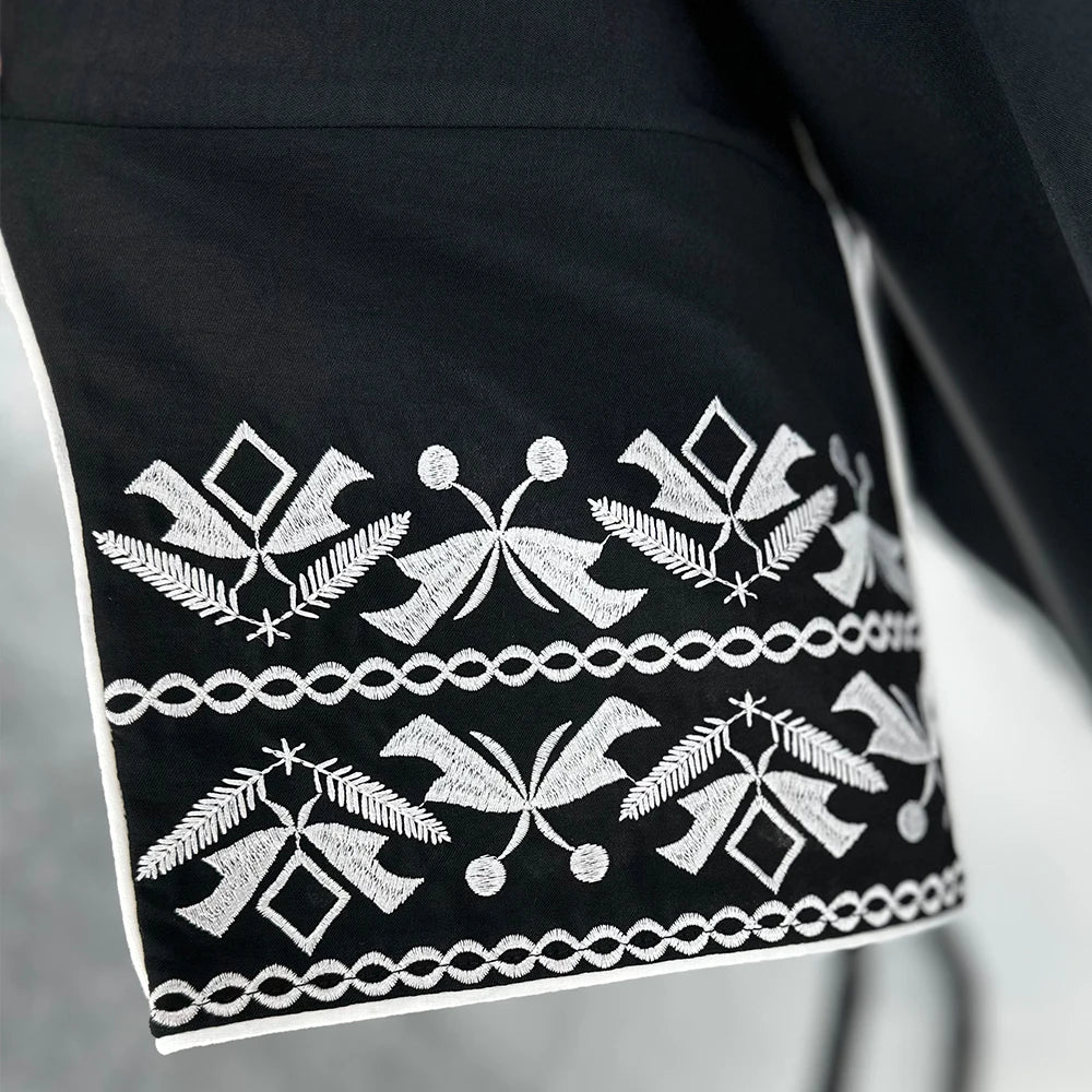 Bow Embroidered Abaya Kimono - Long Sleeve Modest Coat