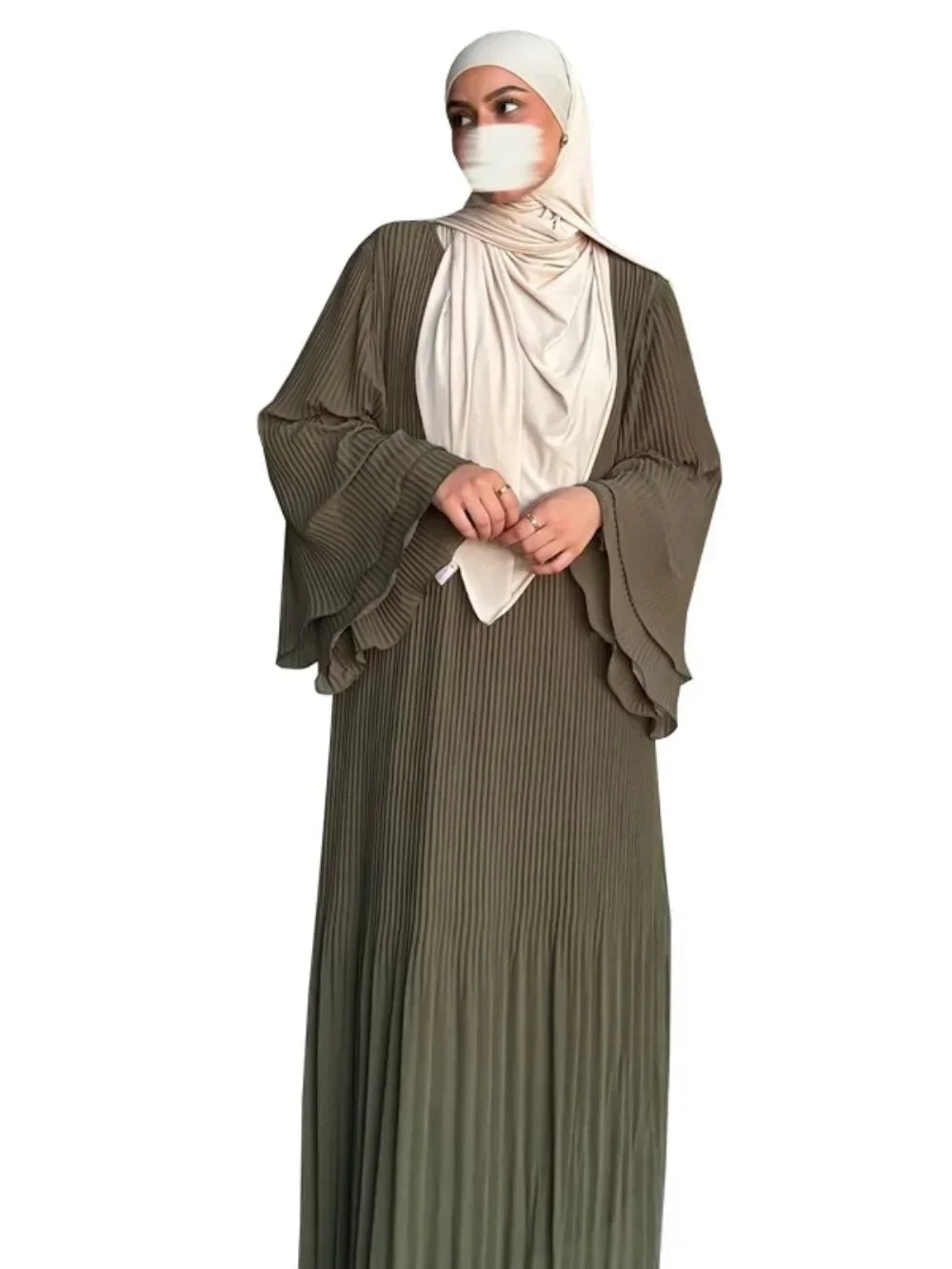 Pleated Flare Sleeve Abaya - Elegant Party Dress
