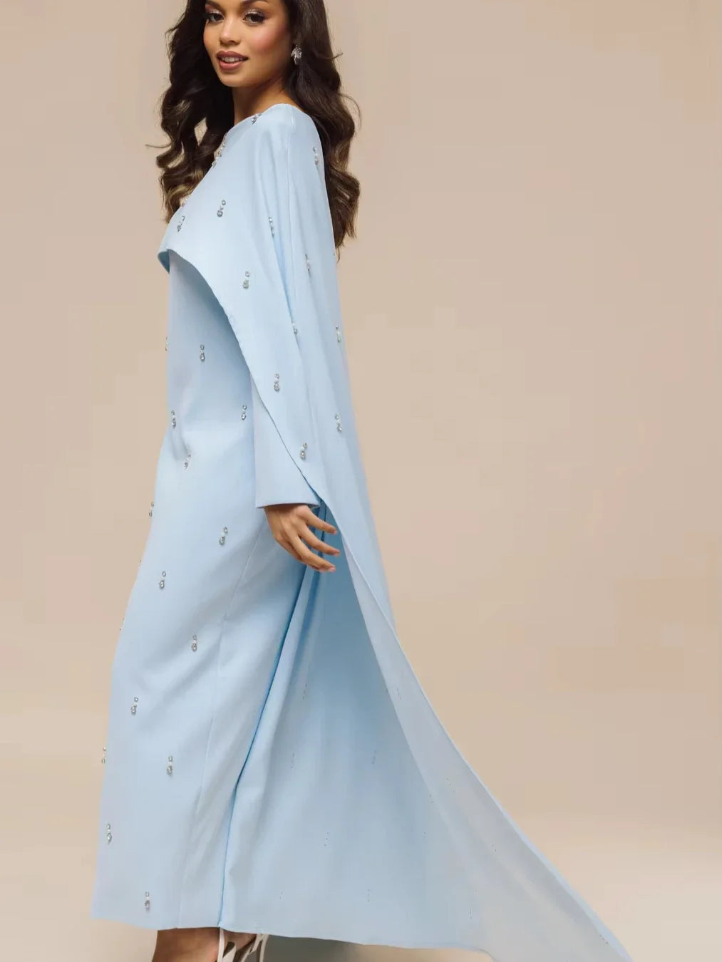 Pearl Diamond Embellished Luxury Abaya Caftan - Elegant Muslim Dress
