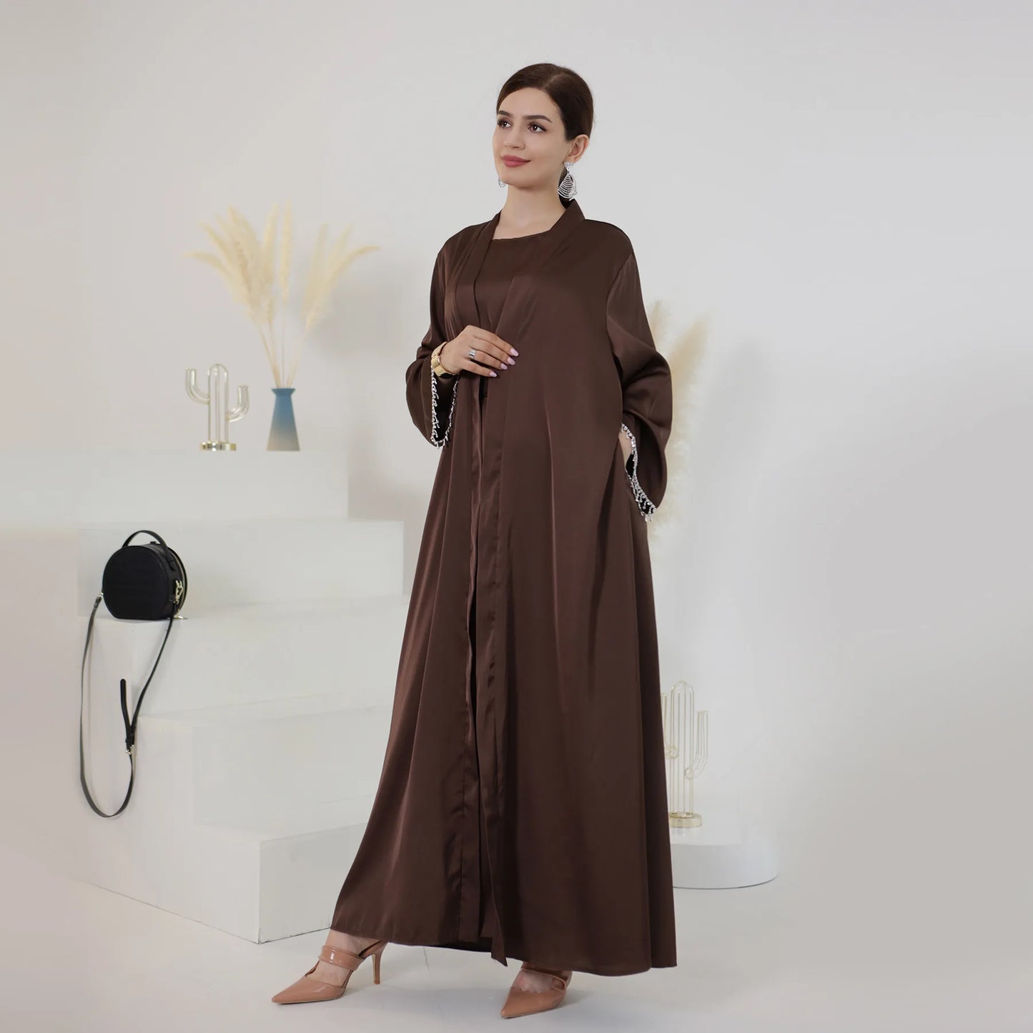 Nida 3-Piece Set with Crystal Chain - Elegant Evening Abaya