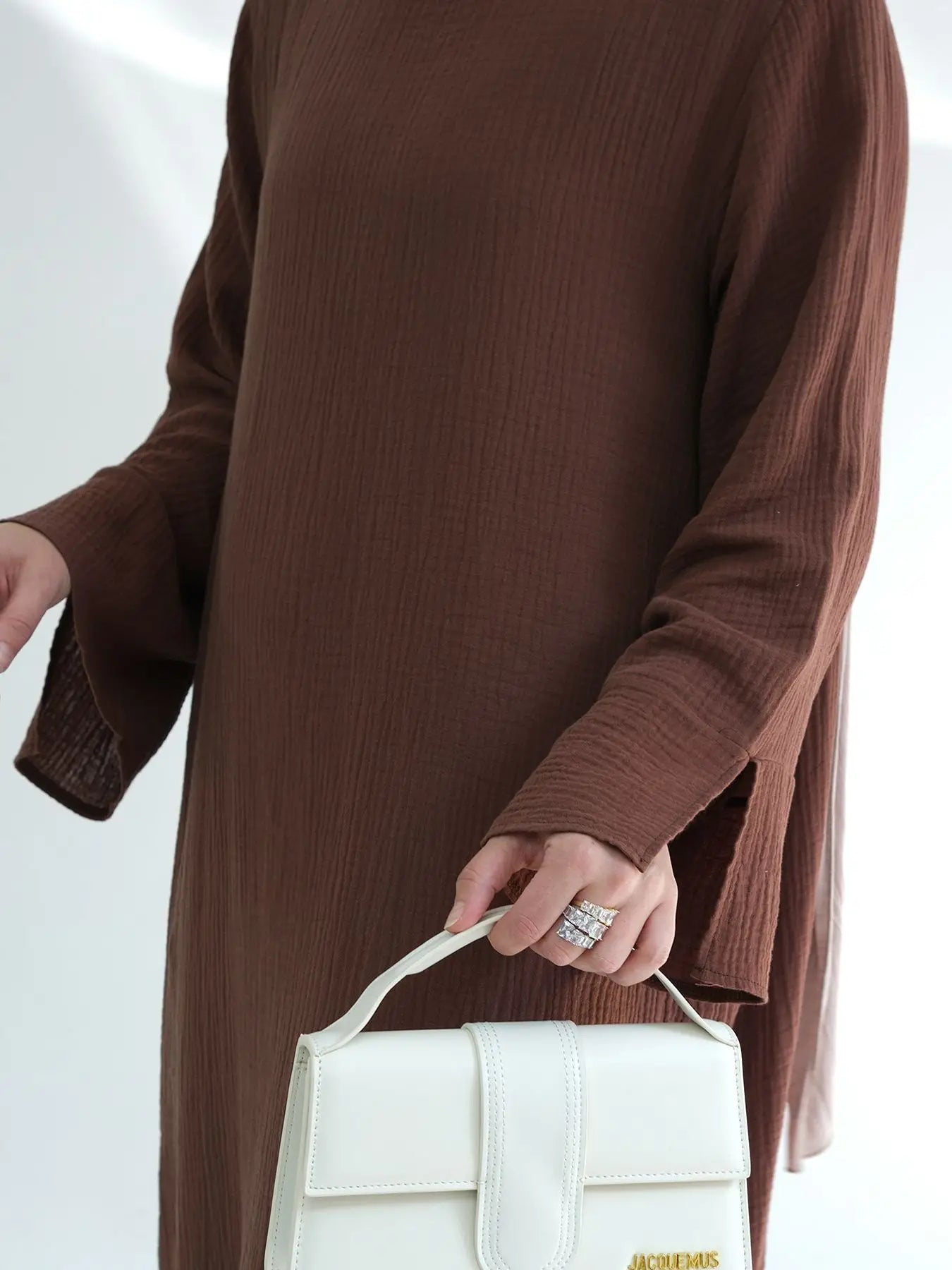 100% Crumpled Cotton Abaya - Loose Long Dress with Full Sleeves | Ramadan & Prayer