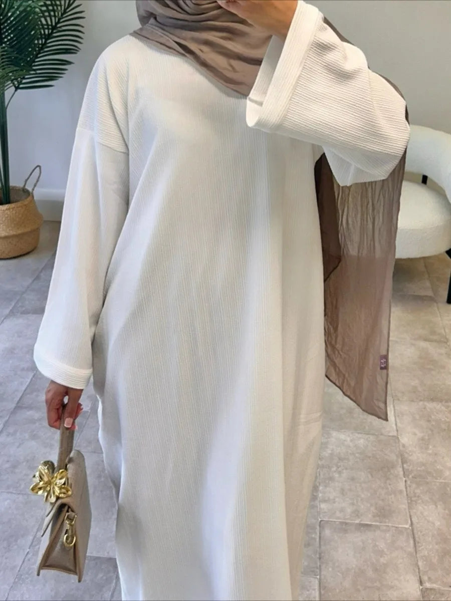 Corduroy Muslim Abaya Dress - Long Robe Kaftan for Women | Ramadan & Eid 2025