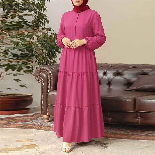 ZANZEA Tiered Maxi Dress - Modest Long Sleeve Abaya for Women | Ramadan 2026