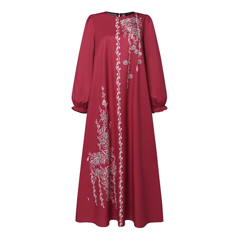 Bohemian Floral Maxi Dress - Elegant Muslim Abaya Kaftan