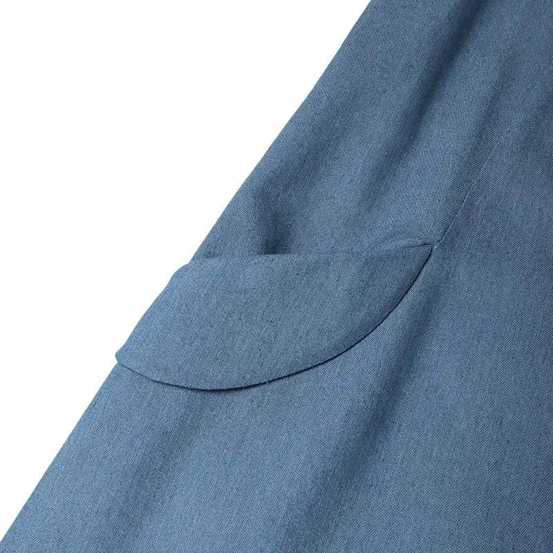 Denim Overall Dress with Pockets - Casual A-Line Maxi