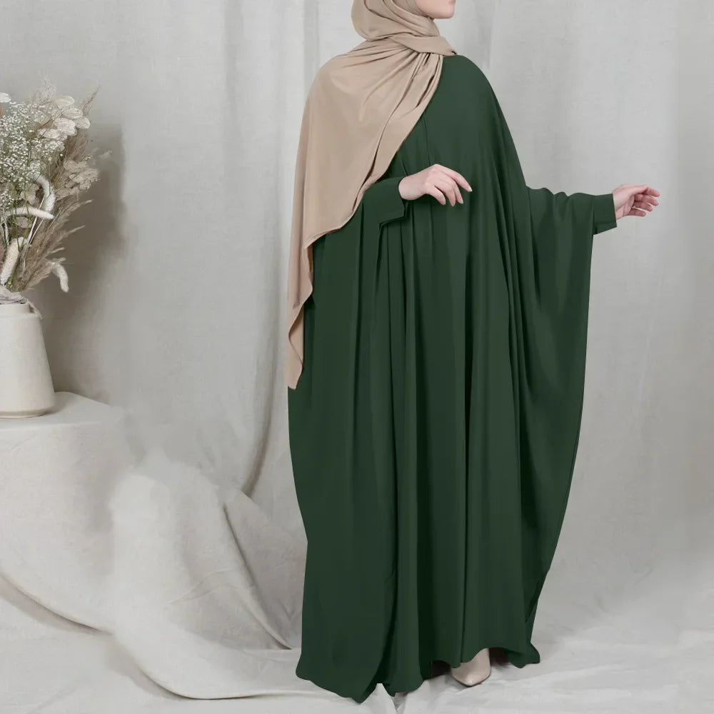 Muslim Women's Zipper Front Abaya - Modest Prayer Dress with Bat Sleeves