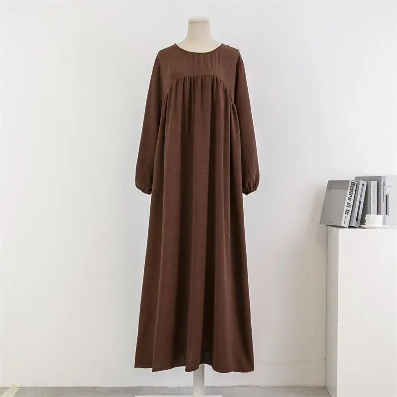 Casual Maxi Abaya with Pockets - Long Sleeve Muslim Dress