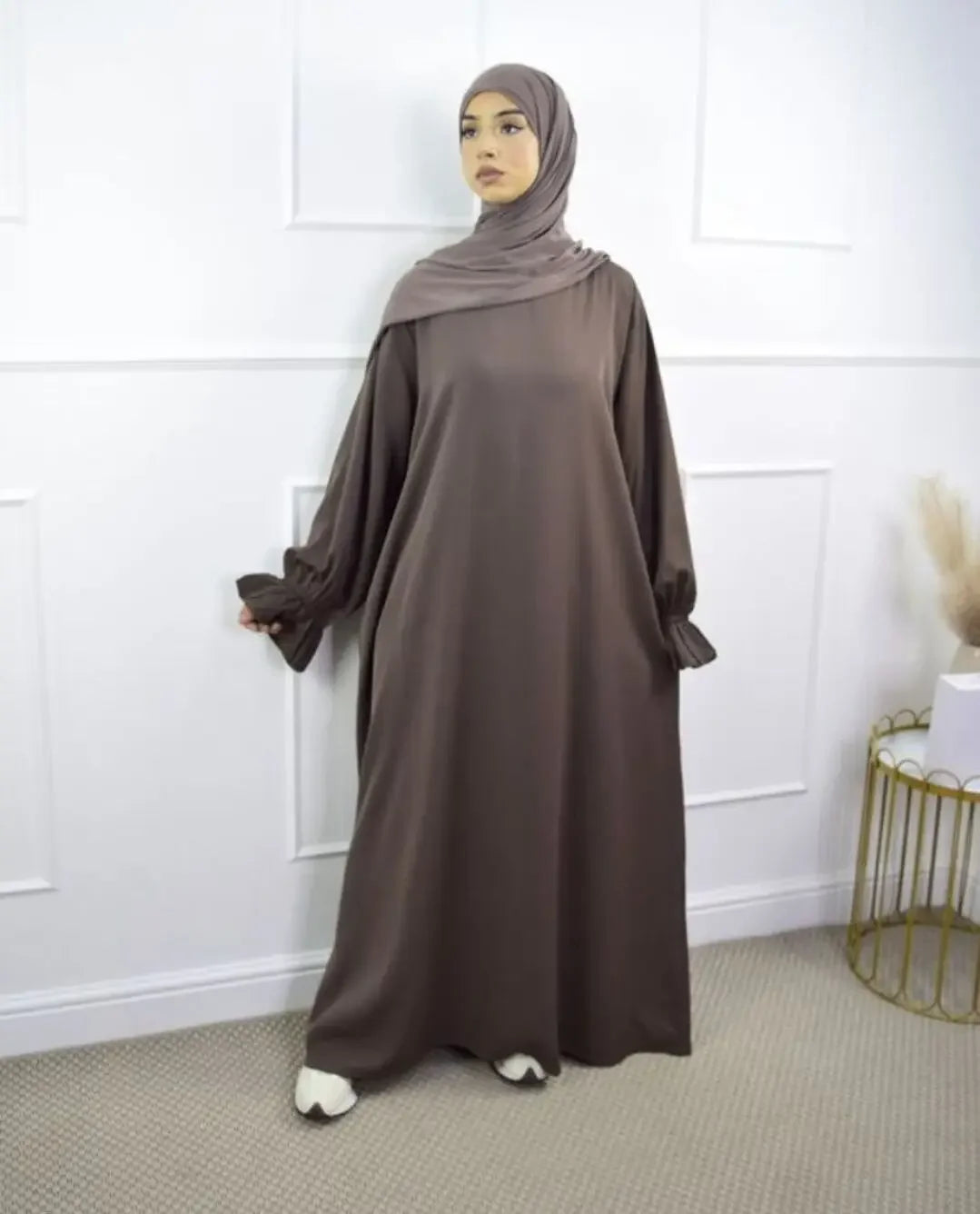 Muslim Modest Abaya Dress with Headscarf - Flare Sleeve Prayer Robe