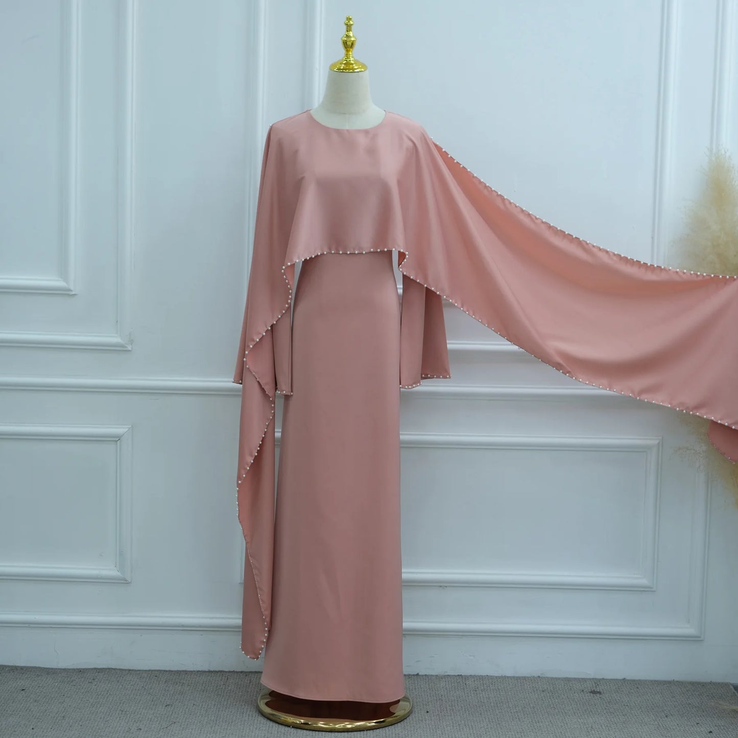 Elegant Beaded Muslim Party Dress - Long Sleeve Abaya Jalabiya for Eid & Ramadan