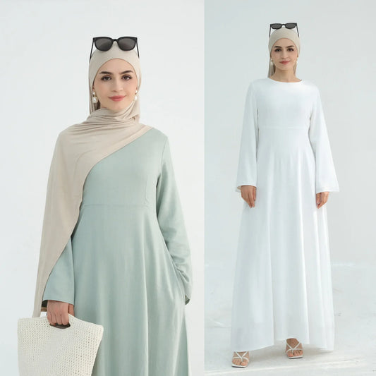Solid Color Abaya Dress - Casual Kaftan Robe
