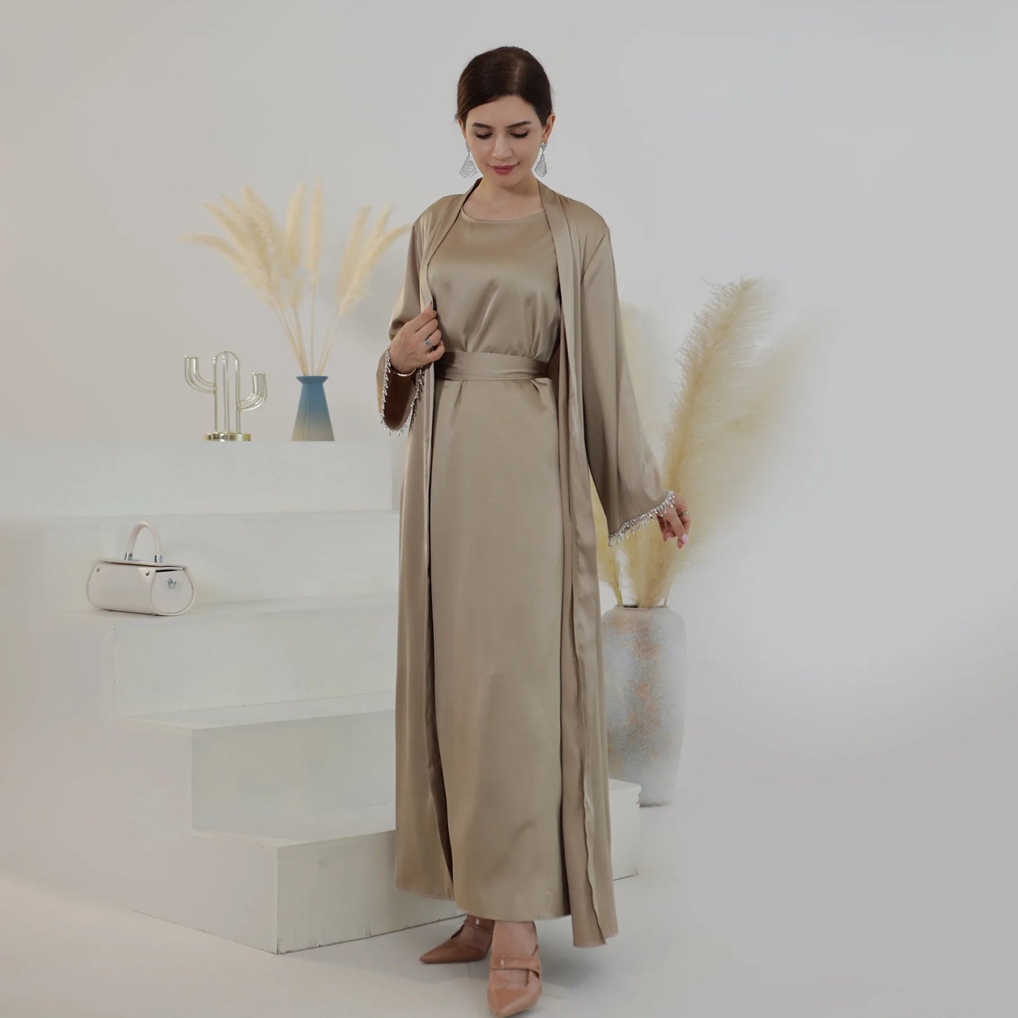 Nida 3-Piece Set with Crystal Chain - Elegant Evening Abaya