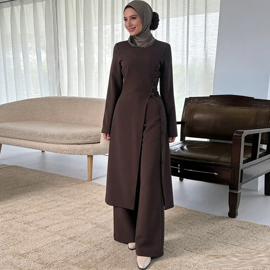 Vintage Button Shirt & Pants Set - 2-Piece Modest Suit